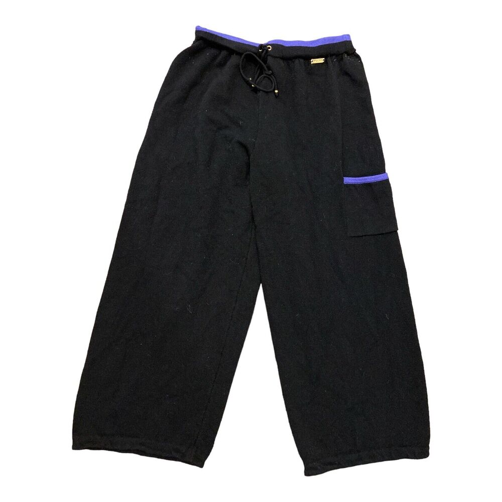 ST JOHN SPORT by Marie Gray Vintage Black Purple Terry Track Pants Size Medium